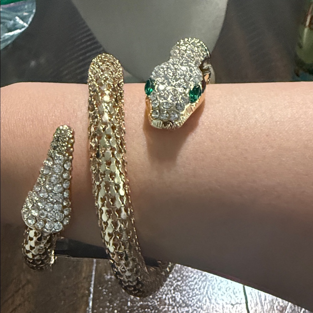 Thalia Sodi Gold and Green Snake Bracelet